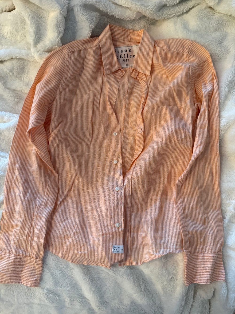 Frank & Eileen 100% Linen Barry Orange Stripe Button Down XS